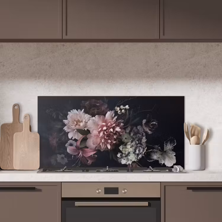 Nachtelijk Bloemenarrangement keuken achterwand spatscherm middel -sfeer2