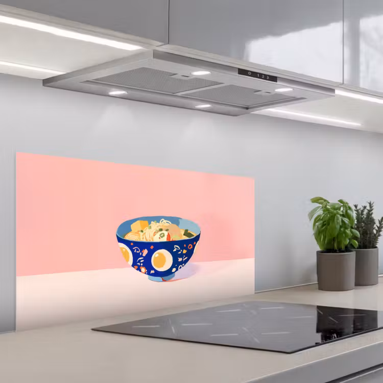 Noodles - Kom - Blauw - Illustratie keuken achterwand spatscherm middel -3d_schuin