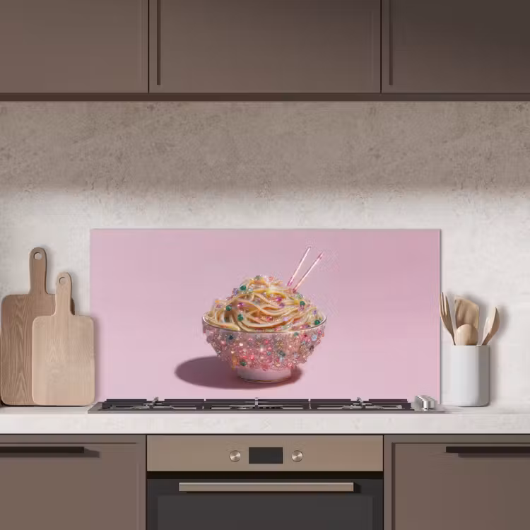 Noodles - Edelstenen - Stokjes - Roze keuken achterwand spatscherm middel -sfeer2