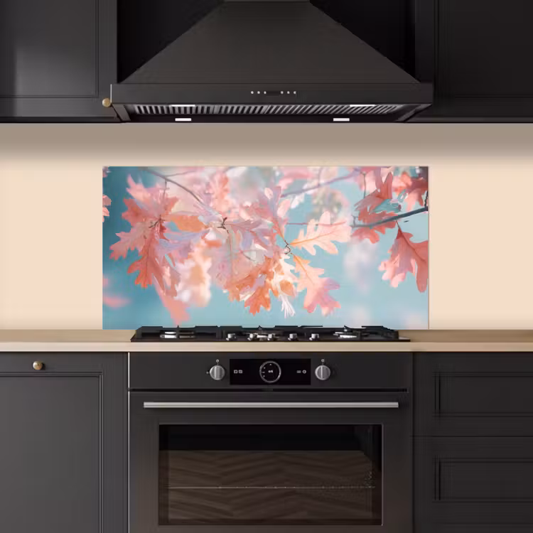 Eikenbladeren - Takken - Roze keuken achterwand spatscherm middel -sfeer1