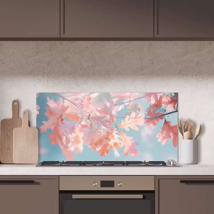 Eikenbladeren - Takken - Roze keuken achterwand spatscherm middel -sfeer2