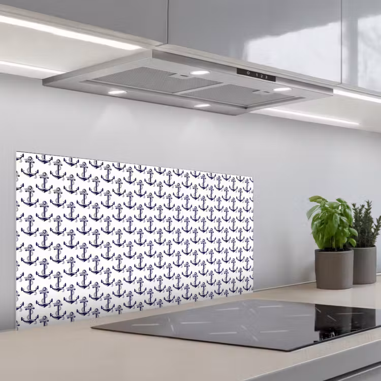 Oceaan - Anker - Blauw - Wit keuken achterwand spatscherm middel 899 -3d_schuin
