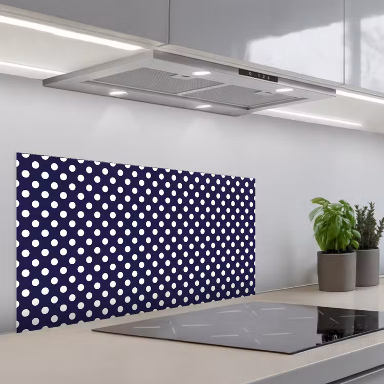 Oceaan - Stippen - Blauw - Wit keuken achterwand spatscherm middel 899 -3d_schuin