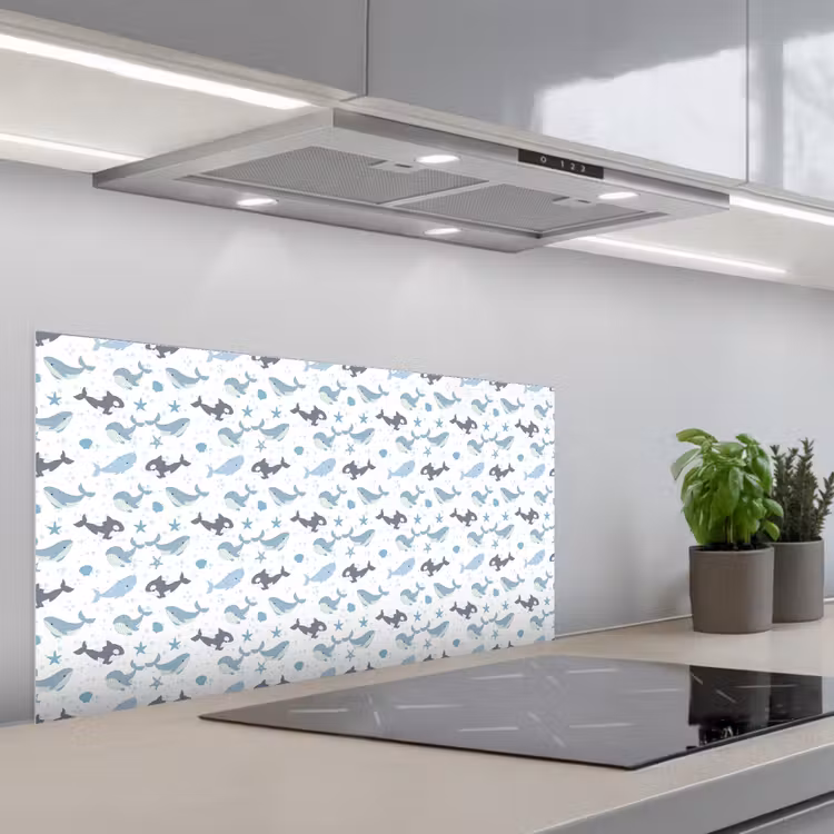 Oceaan - Walvis - Orka - Blauw keuken achterwand spatscherm middel 899 -3d_schuin