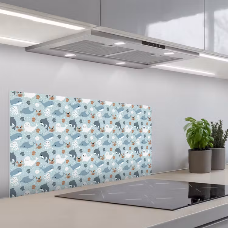 Oceaan - Walvis - Zeehond - Krab keuken achterwand spatscherm middel 899 -3d_schuin