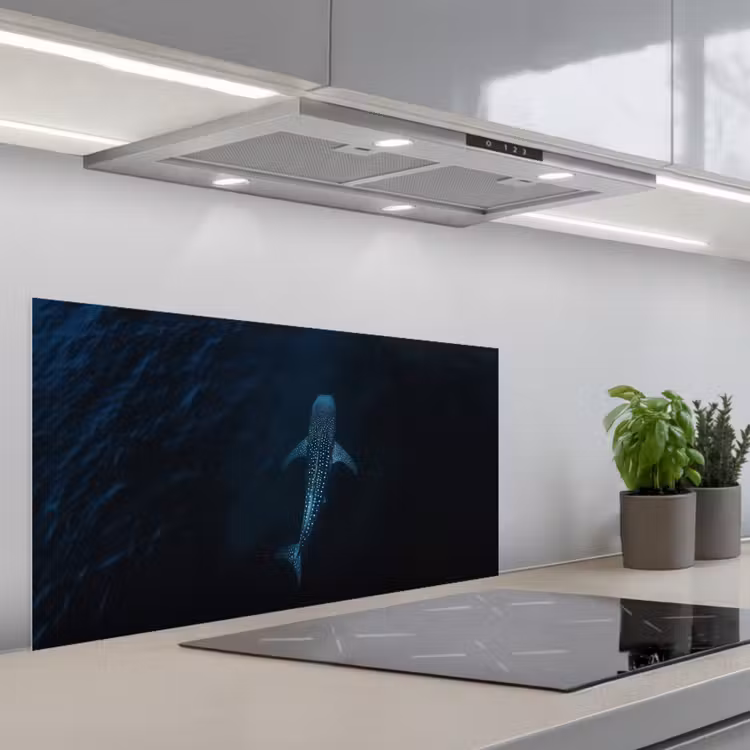 Oceaan - Walvishaai - Donkerblauw - Vlekken keuken achterwand spatscherm middel -3d_schuin