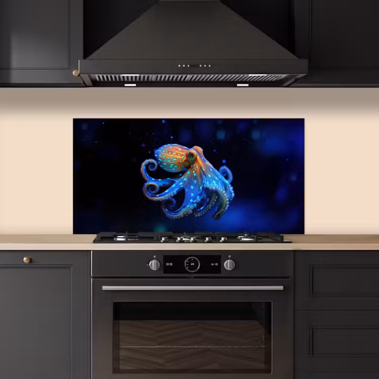 Octopus - Stippen - Blauw - Zee keuken achterwand spatscherm middel -sfeer1