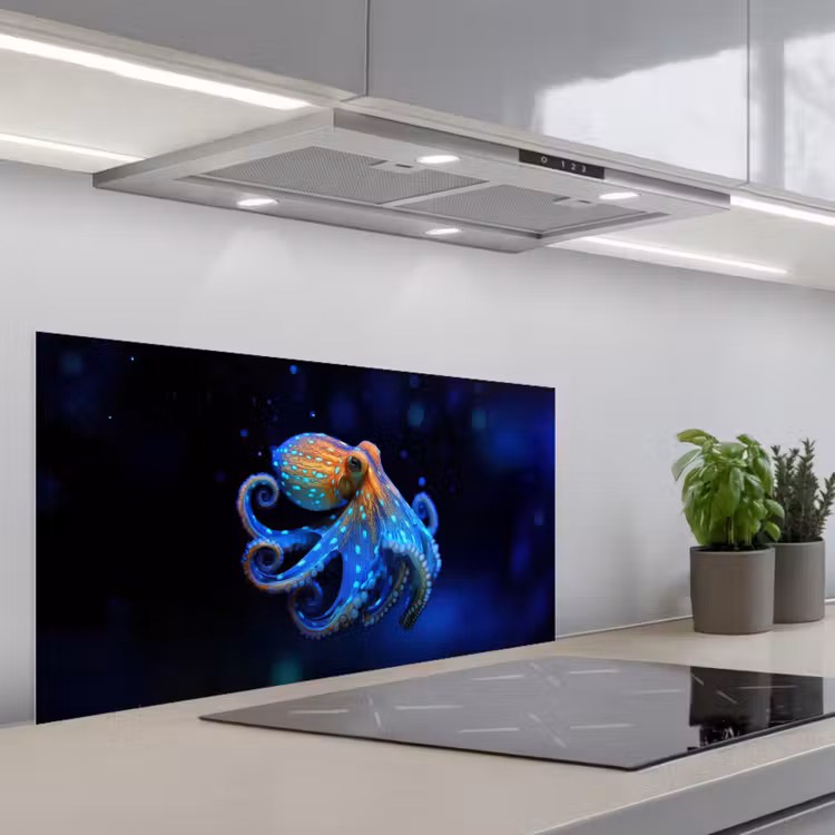 Octopus - Stippen - Blauw - Zee keuken achterwand spatscherm middel -3d_schuin