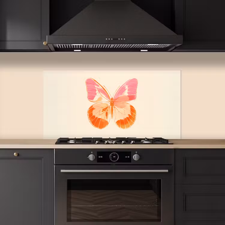 Oranje - Vlinder - Minimalistisch keuken achterwand spatscherm middel -sfeer1