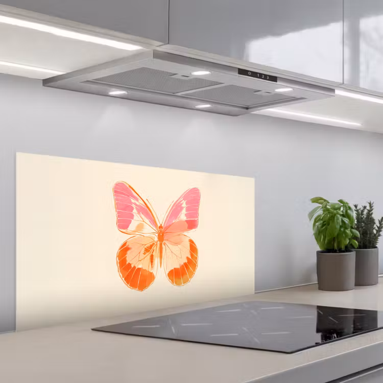 Oranje - Vlinder - Minimalistisch keuken achterwand spatscherm middel -3d_schuin