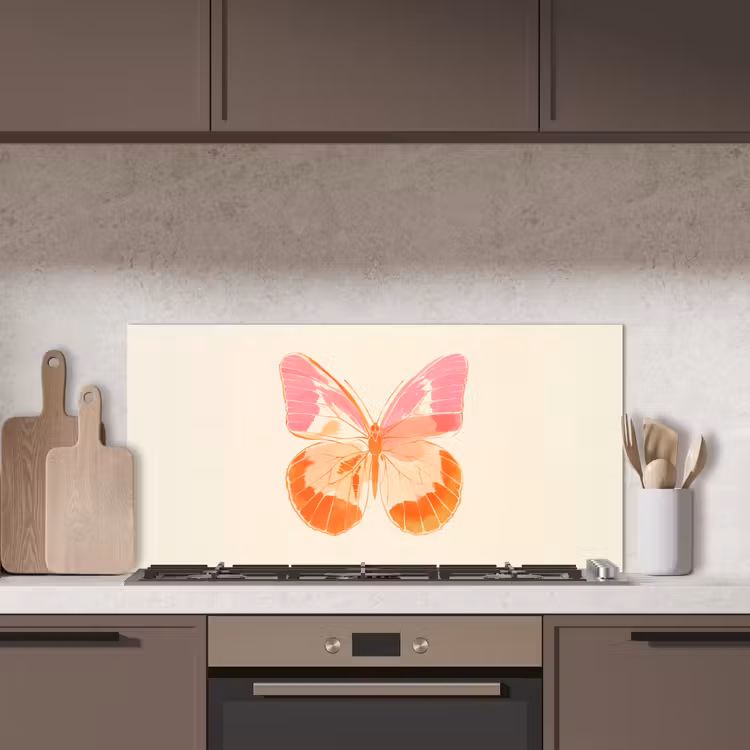 Oranje - Vlinder - Minimalistisch keuken achterwand spatscherm middel -sfeer2