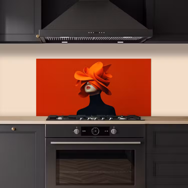 Oranje - Hoed - Vrouw keuken achterwand spatscherm middel -sfeer1