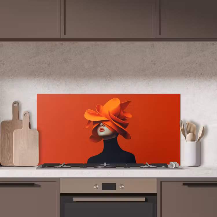 Oranje - Hoed - Vrouw keuken achterwand spatscherm middel -sfeer2