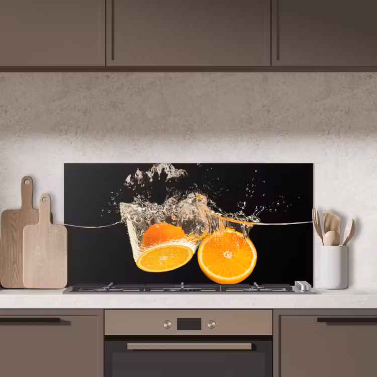 Sinaasappel - Stilleven - Water - Zwart - Fruit keuken achterwand spatscherm middel -sfeer2