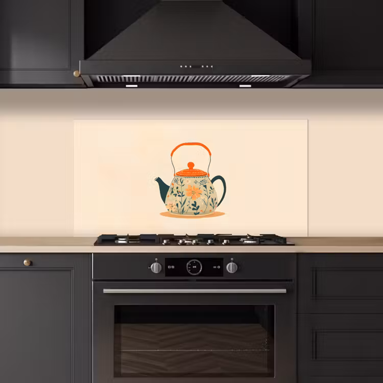 Oranje - Theepot - Bloemen - Bladeren keuken achterwand spatscherm middel -sfeer1