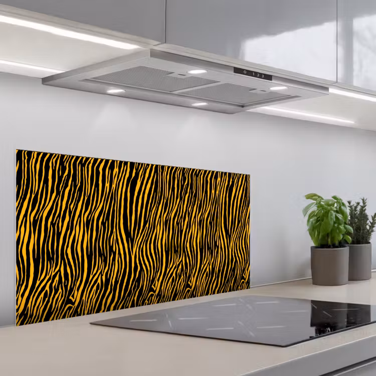 Oranje - Tijger - Zwart - Patroon keuken achterwand spatscherm middel 899 -3d_schuin
