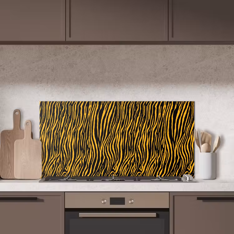 Oranje - Tijger - Zwart - Patroon keuken achterwand spatscherm middel 899 -sfeer2