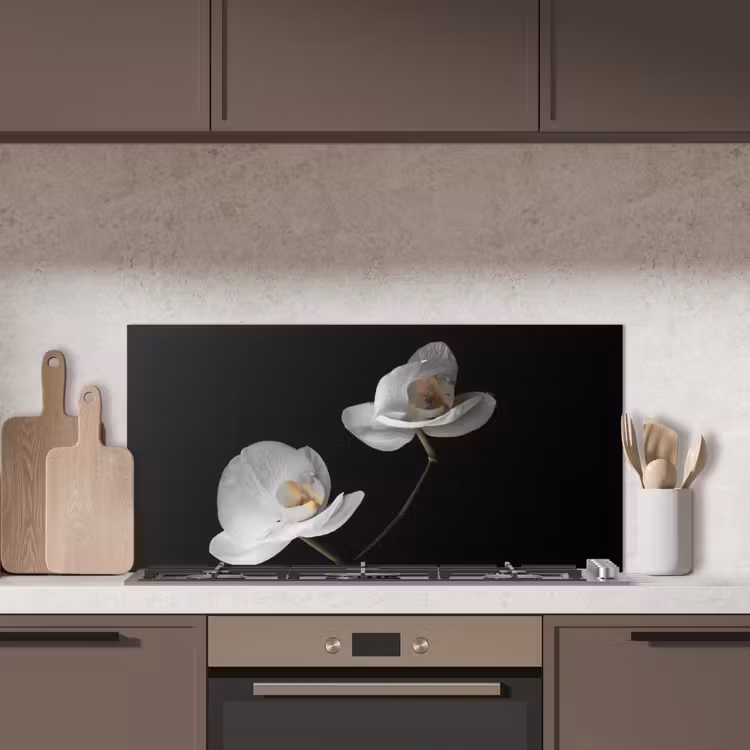 Orchidee - Bloemen - Zwart - Wit - Stilleven keuken achterwand spatscherm middel -sfeer2