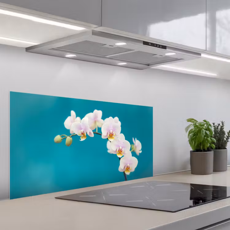 Orchidee - Bloemen - Plant - Wit - Paars keuken achterwand spatscherm middel -3d_schuin