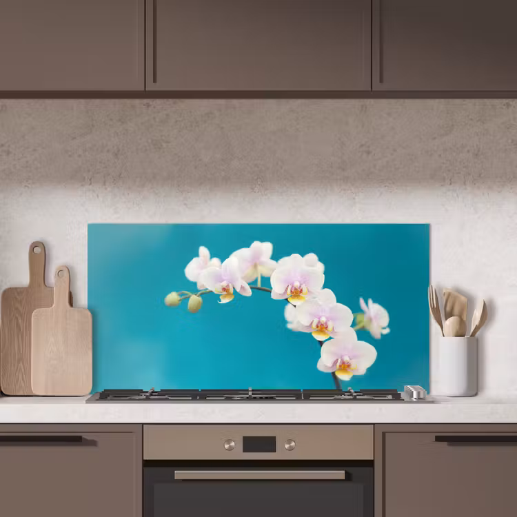 Orchidee - Bloemen - Plant - Wit - Paars keuken achterwand spatscherm middel -sfeer2