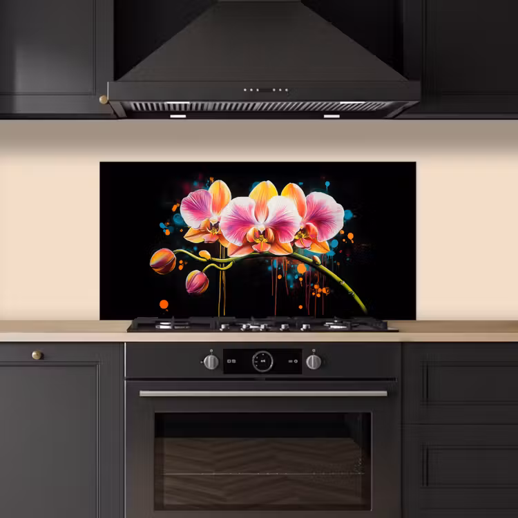 Orchidee - Graffiti - Kleurrijk - Bloemen - Abstract keuken achterwand spatscherm middel -sfeer1