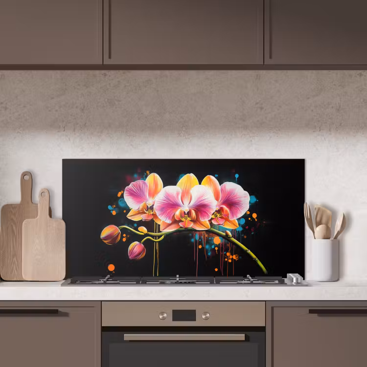 Orchidee - Graffiti - Kleurrijk - Bloemen - Abstract keuken achterwand spatscherm middel -sfeer2