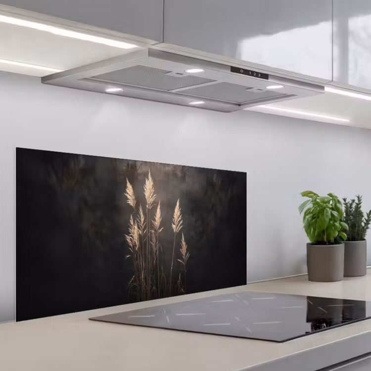 Siergras - Pluimen - Verlichting - Zwart keuken achterwand spatscherm middel -3d_schuin