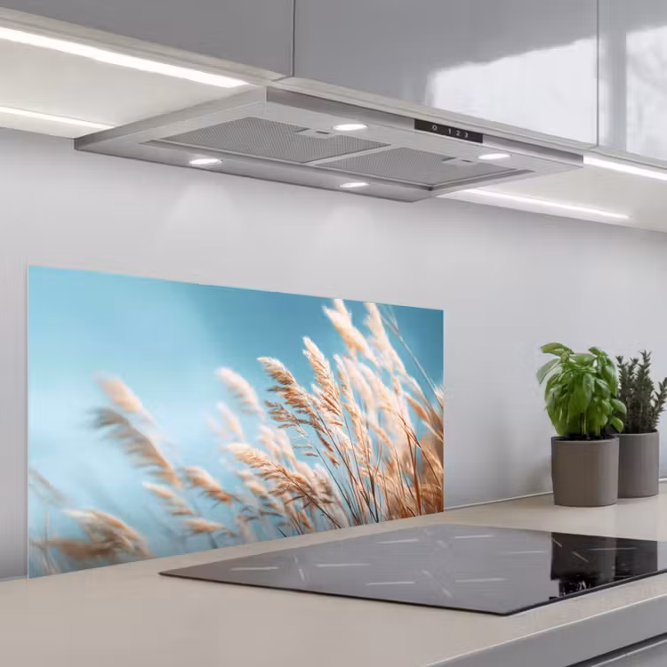 Siergras - Wind - Lichtbruin keuken achterwand spatscherm middel -3d_schuin