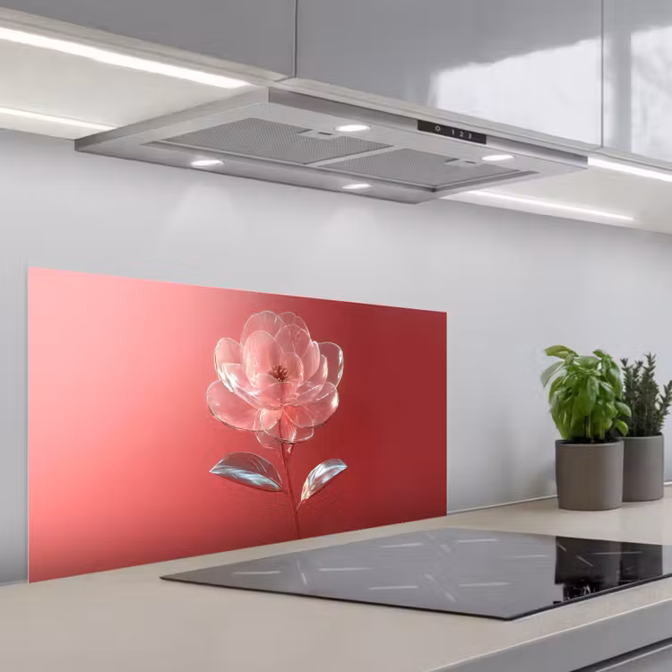 Sierlijk - Bloem - Roze - Glazen keuken achterwand spatscherm middel -3d_schuin