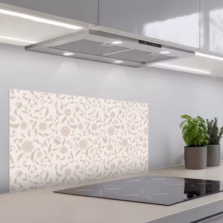 Sierlijk - Bloemen - Beige keuken achterwand spatscherm middel 899 -3d_schuin
