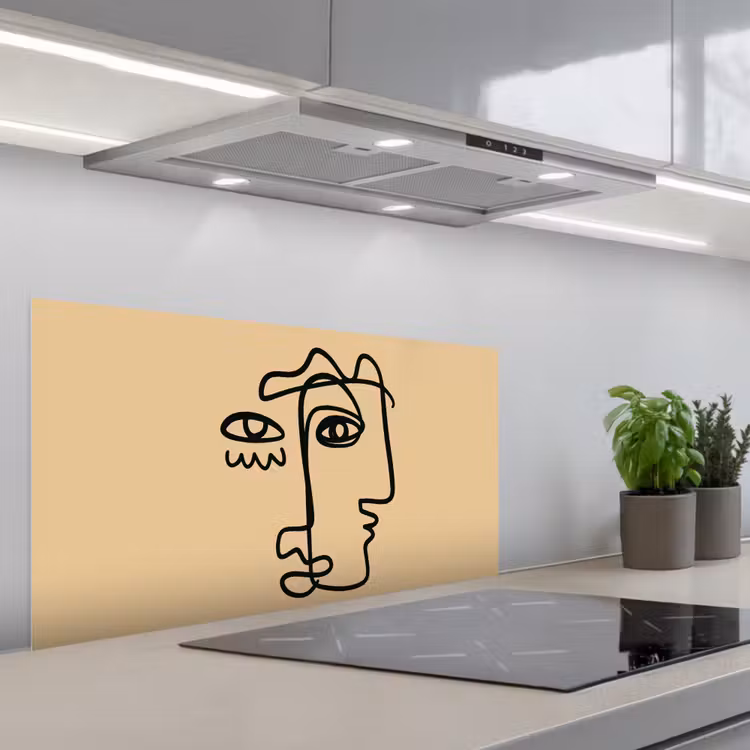 Overlappende profielen - Lichtbruin - Zwart keuken achterwand spatscherm middel -3d_schuin
