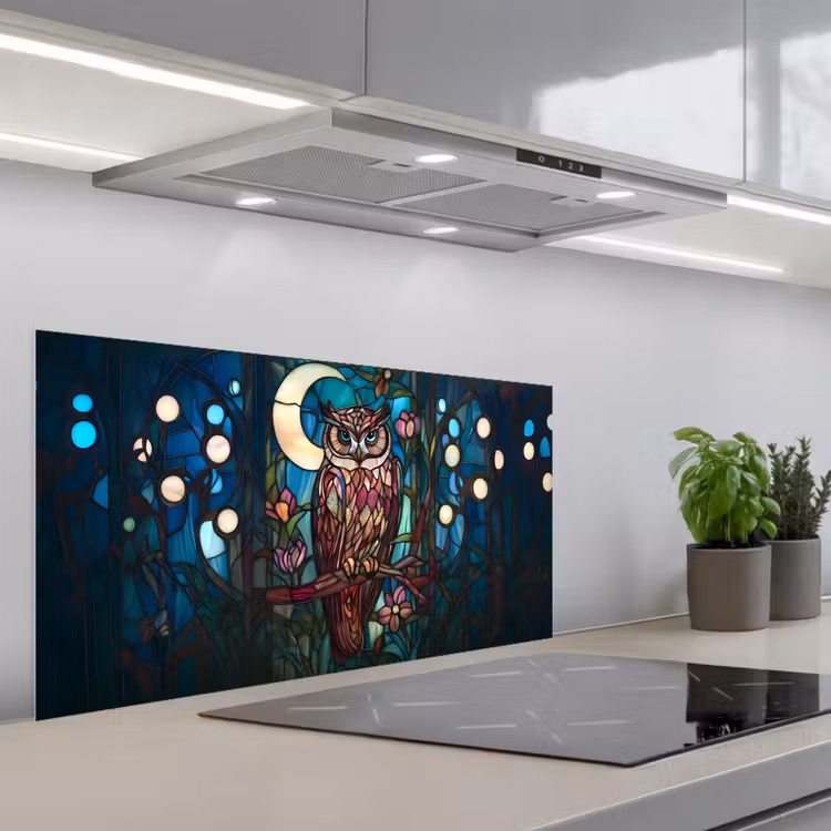Uil - Mozaïek - Maan - Nacht keuken achterwand spatscherm middel -3d_schuin
