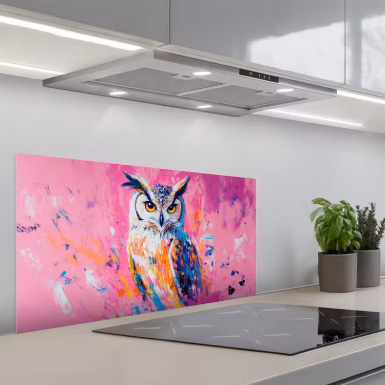 Uil - Roze - Blauw - Verf - Abstract keuken achterwand spatscherm middel -3d_schuin