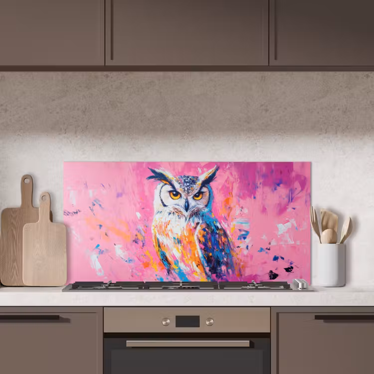 Uil - Roze - Blauw - Verf - Abstract keuken achterwand spatscherm middel -sfeer2