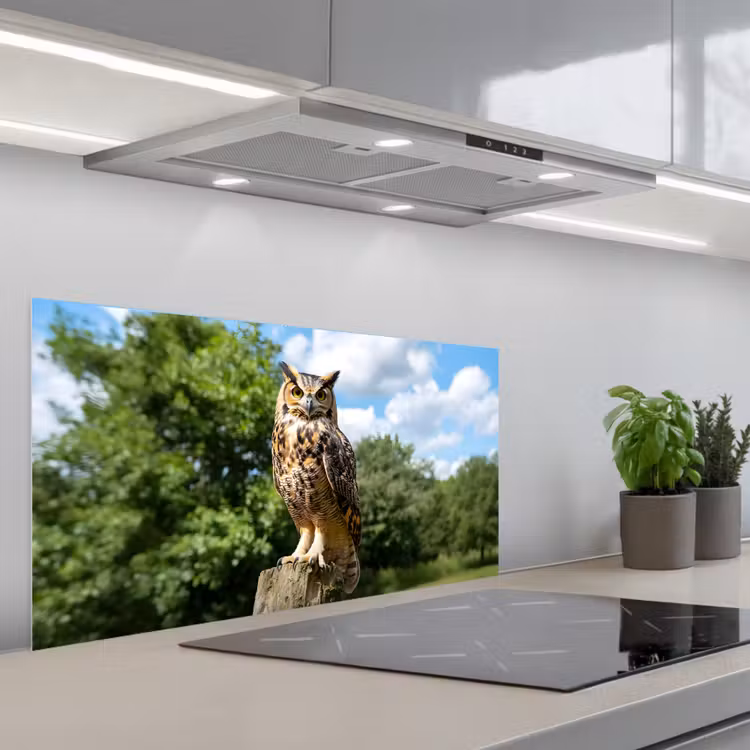 Uil - Boomstronk - Bos - Lucht keuken achterwand spatscherm middel -3d_schuin