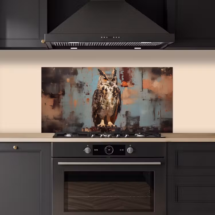Geschilderd - Abstract - Uil - Bruin keuken achterwand spatscherm middel -sfeer1