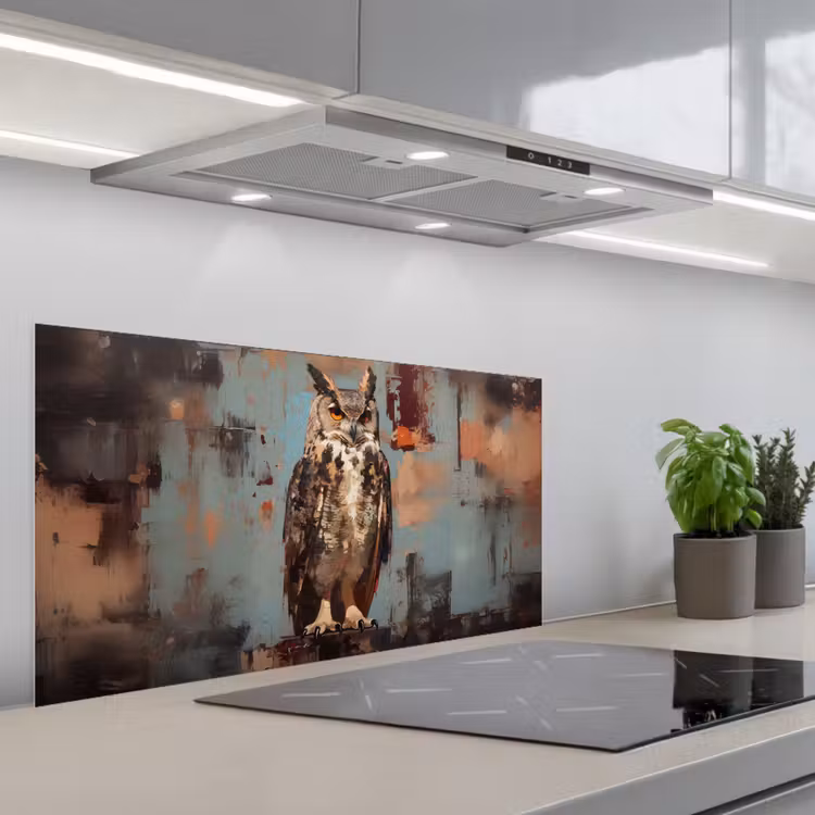 Geschilderd - Abstract - Uil - Bruin keuken achterwand spatscherm middel -3d_schuin