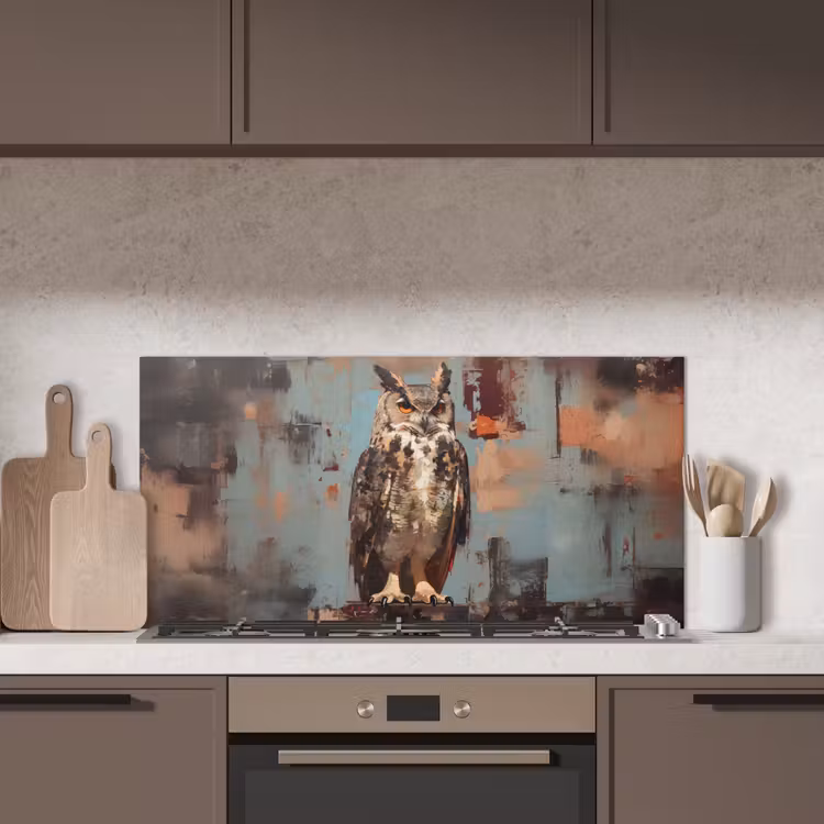 Geschilderd - Abstract - Uil - Bruin keuken achterwand spatscherm middel -sfeer2