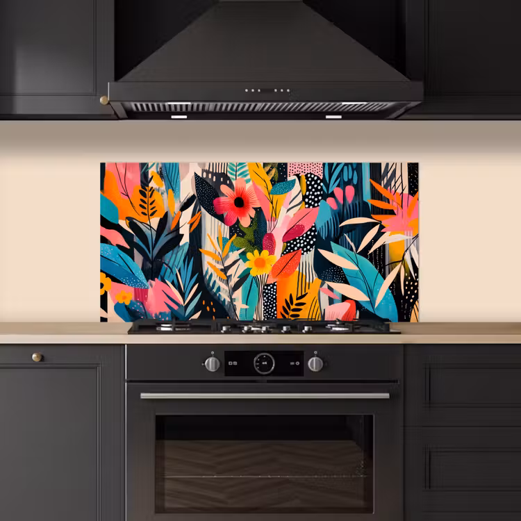 Schilderij - Abstract - Bloemen - Roze keuken achterwand spatscherm middel -sfeer1