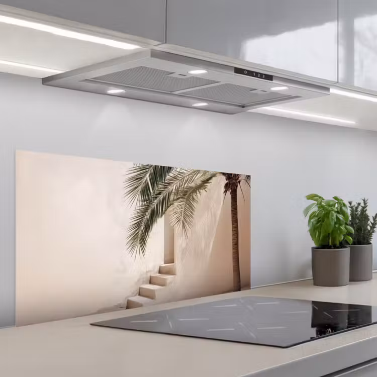 Palmboom - Schaduw - Trap - Beige keuken achterwand spatscherm middel -3d_schuin
