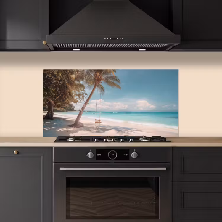 Palmboom - Schommel - Strand - Lucht keuken achterwand spatscherm middel -sfeer1