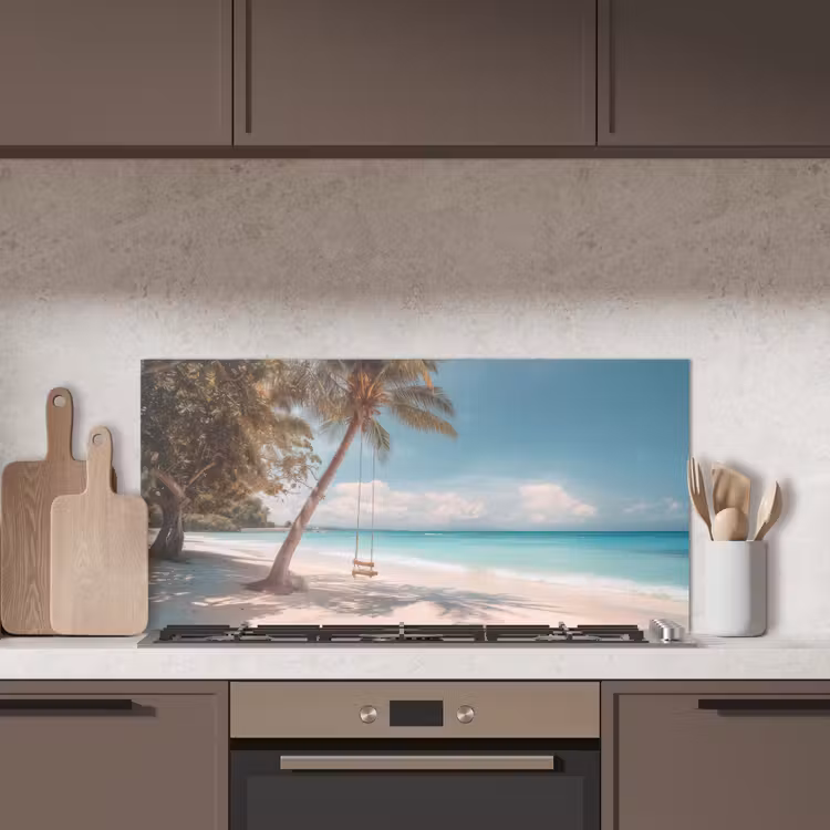 Palmboom - Schommel - Strand - Lucht keuken achterwand spatscherm middel -sfeer2