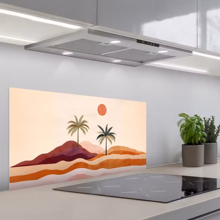 Palmbomen - Abstract - Zon - Heuvels keuken achterwand spatscherm middel -3d_schuin