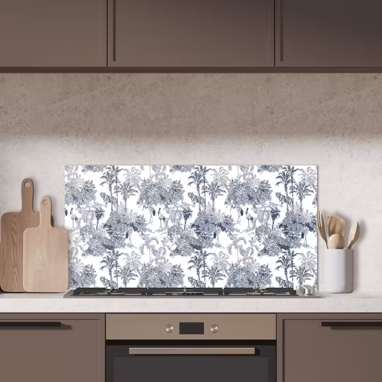 Palmbomen - Jungle - Abstract - Blauw keuken achterwand spatscherm middel 899 -sfeer2