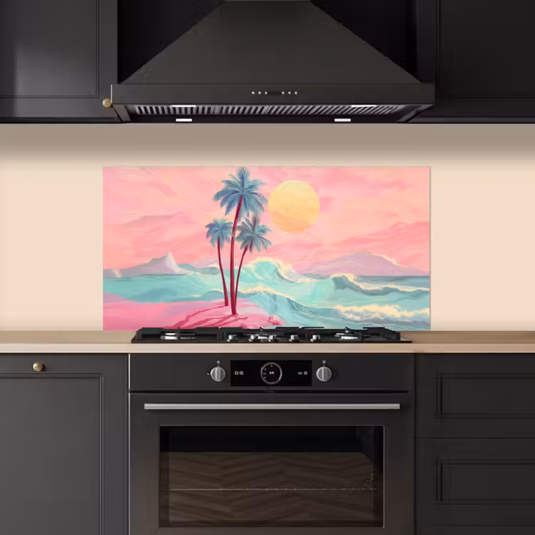 Palmbomen - Golven - Zee keuken achterwand spatscherm middel -sfeer1