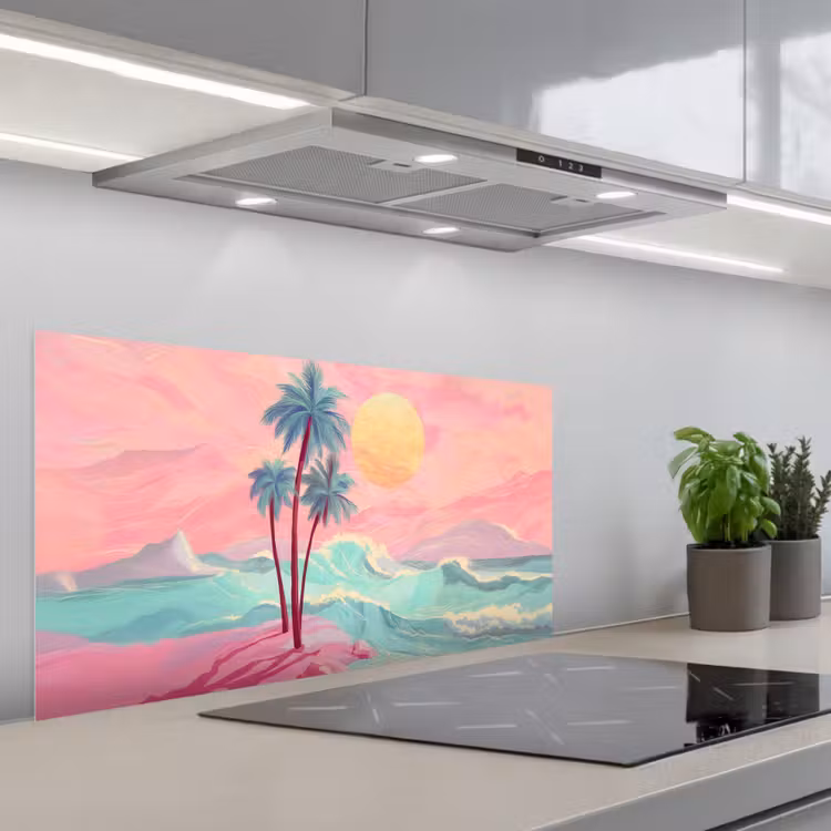 Palmbomen - Golven - Zee keuken achterwand spatscherm middel -3d_schuin