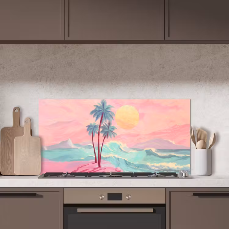 Palmbomen - Golven - Zee keuken achterwand spatscherm middel -sfeer2