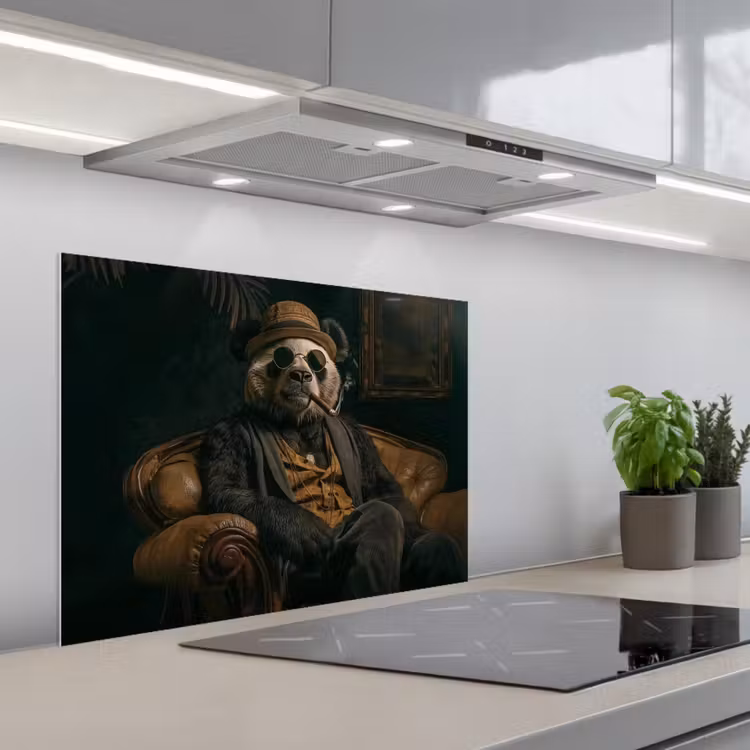 Panda - Hoed - Bril - Pak keuken achterwand spatscherm middel -3d_schuin