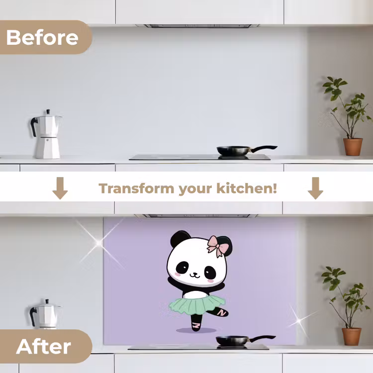 Panda - Paars - Sierlijk - Kawaii keuken achterwand spatscherm middel -voor_na_EN
