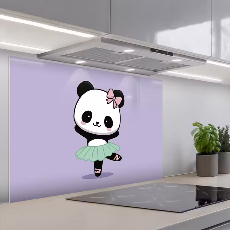 Panda - Paars - Sierlijk - Kawaii keuken achterwand spatscherm middel -3d_schuin